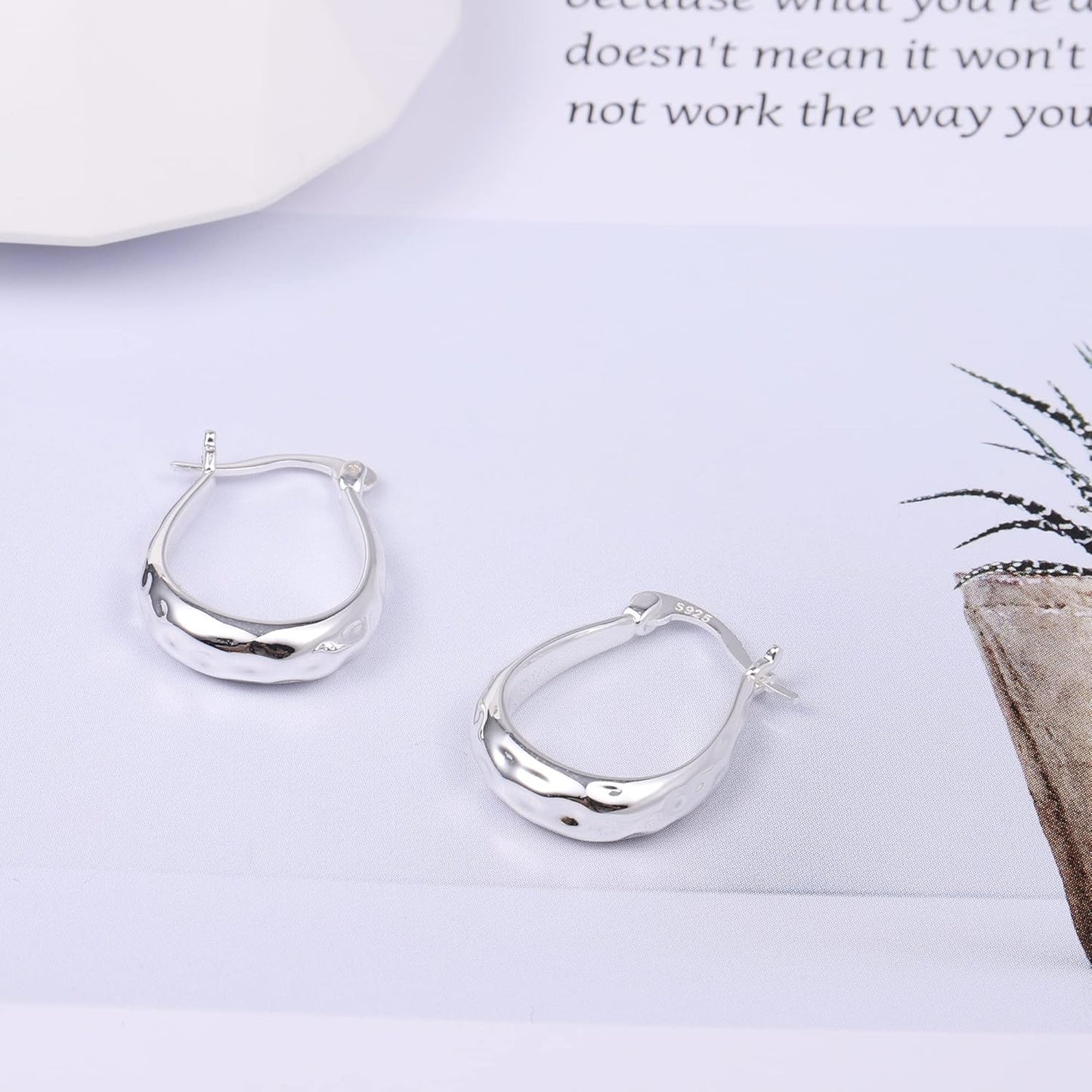 925 Sterling Silver Hoop Earrings for Women Silver Oval Hoop #OWK001