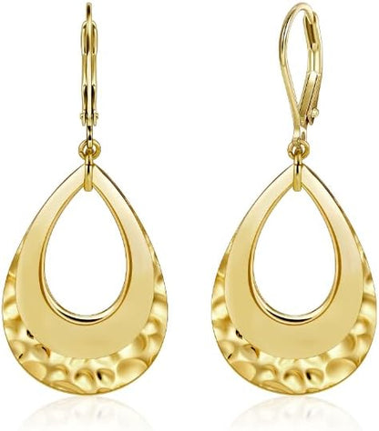 925 Sterling Silver Teardrop Dangle Earrings for Women Hammered Layer Drop Dangle Earrings #OWK008