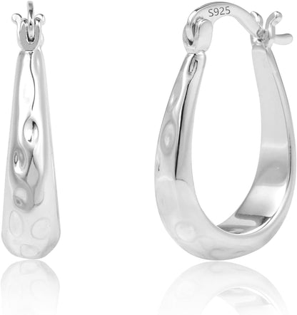 925 Sterling Silver Hoop Earrings for Women Silver Oval Hoop #OWK001