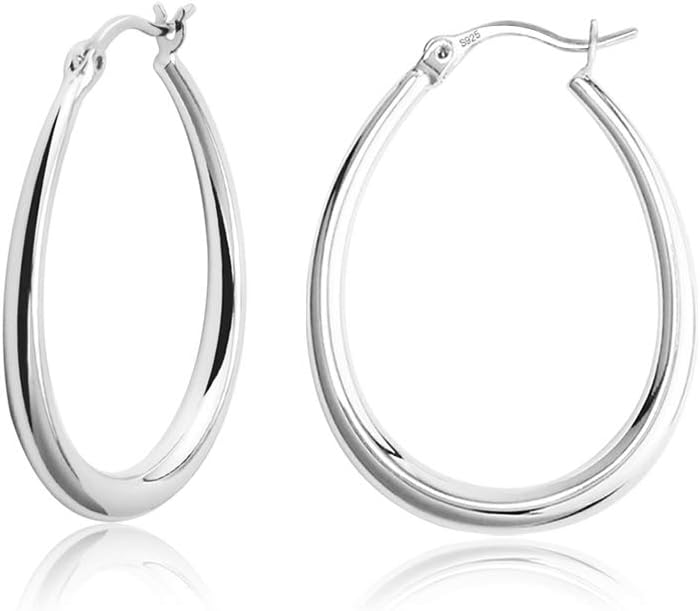 925 Sterling Silver Oval Hoop Earrings Sterling Silver Lightweight Oval Hoop Earrings for Women Gilrs #OWK006