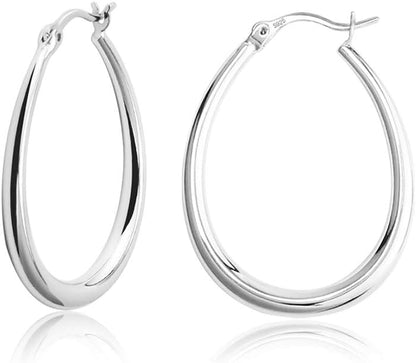 925 Sterling Silver Oval Hoop Earrings Sterling Silver Lightweight Oval Hoop Earrings for Women Gilrs #OWK006