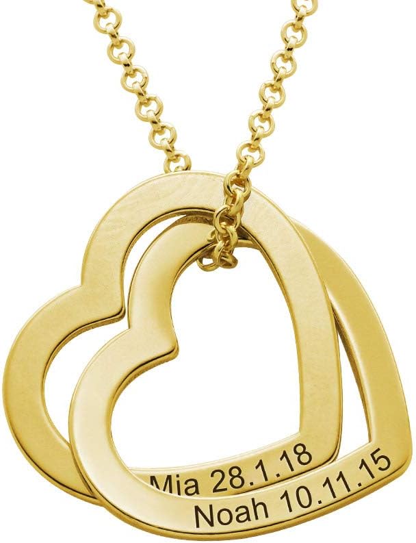 925 Sterling Silver Custom Personalized Love Locked Hearts Necklace with Names - Custom Engraved Couple Name Inscription - Two Interlocking Heart Pendant  Gift for Women Wife Her