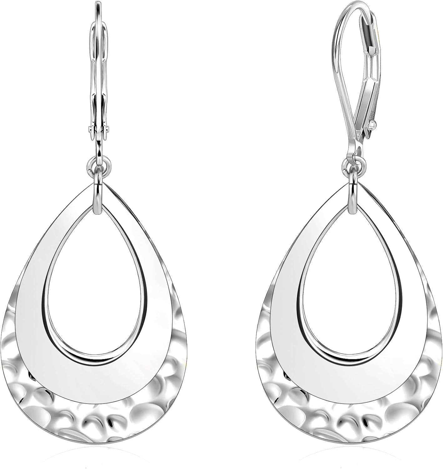 925 Sterling Silver Teardrop Dangle Earrings for Women Hammered Layer Drop Dangle Earrings #OWK008