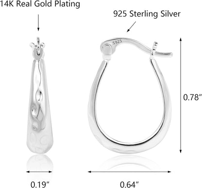 925 Sterling Silver Hoop Earrings for Women Silver Oval Hoop #OWK001