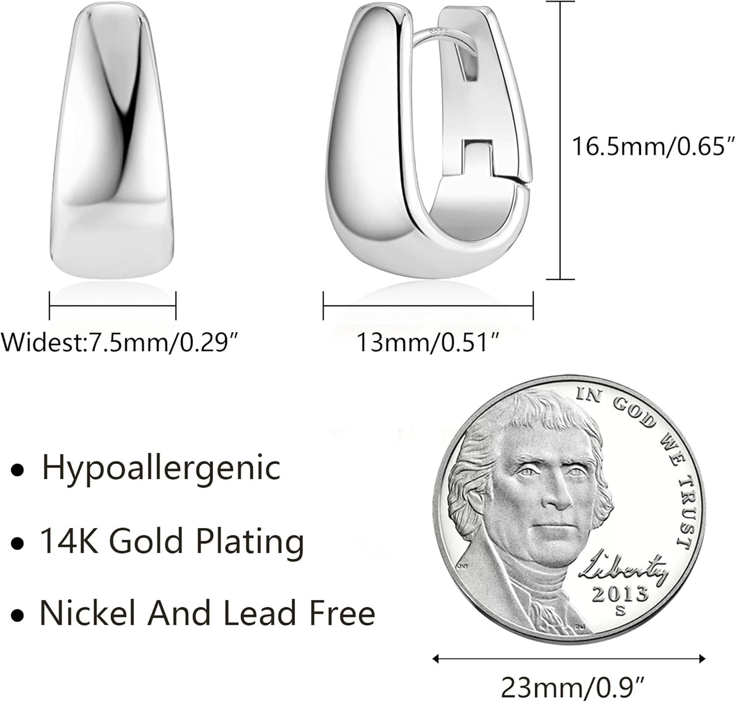 925 Sterling Silver Earrings Small Chunky Silver Earrings for Women Small Hoop #OWK010