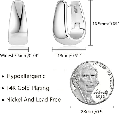 925 Sterling Silver Earrings Small Chunky Silver Earrings for Women Small Hoop #OWK010