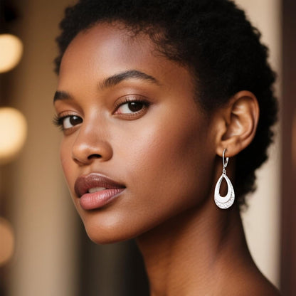 925 Sterling Silver Teardrop Dangle Earrings for Women Hammered Layer Drop Dangle Earrings #OWK008