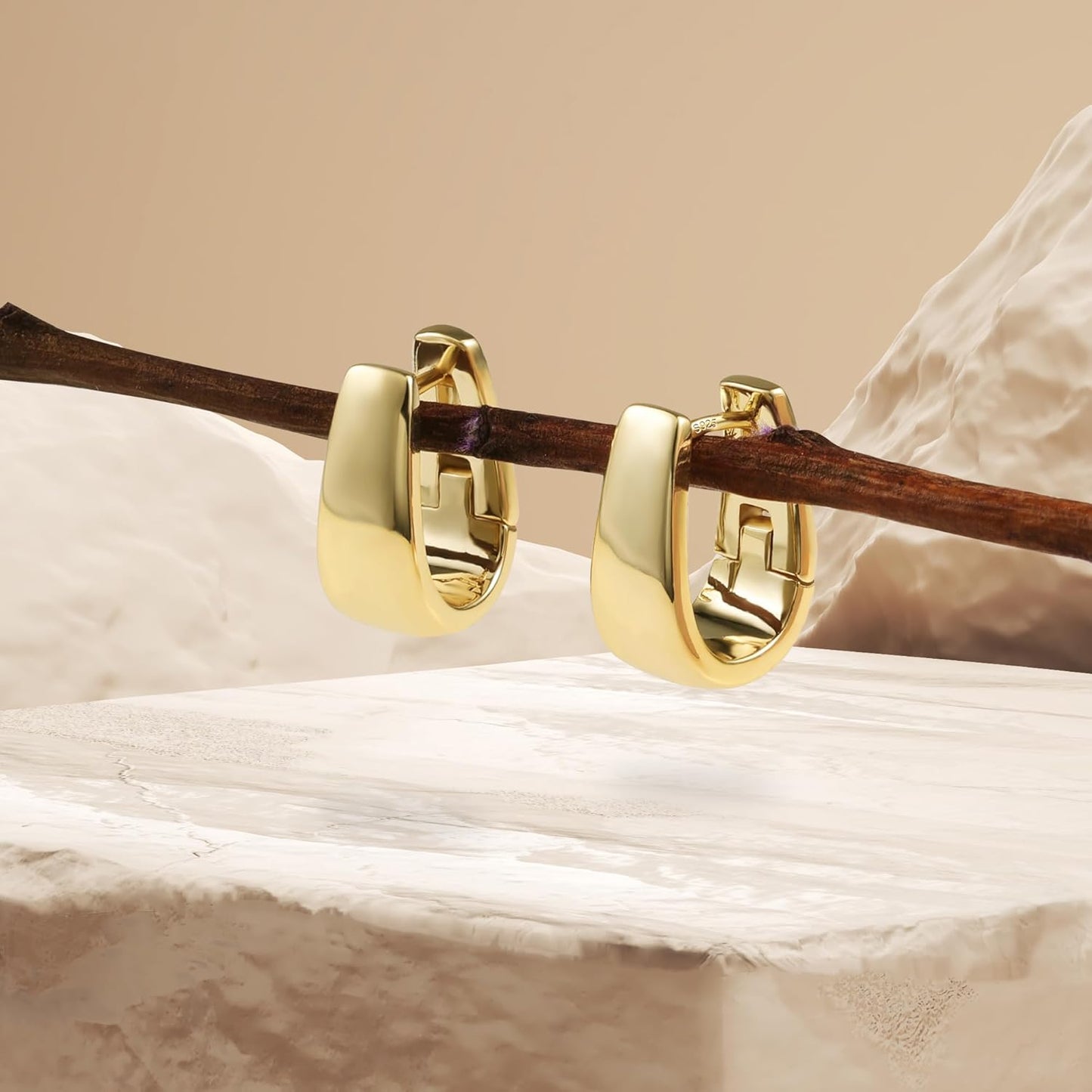 925 Sterling Silver Earrings Small Chunky Silver Earrings for Women Small Hoop #OWK010