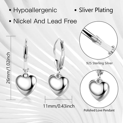 925 Sterling Silver Heart Dangle Earrings for Women Silver Dangle Earrings Hypoallergenic Love Heart Dangle Drop Earrings for Gifts #OWK007