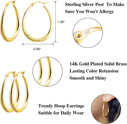 925 Sterling Silver Oval Hoop Earrings Sterling Silver Lightweight Oval Hoop Earrings for Women Gilrs #OWK006