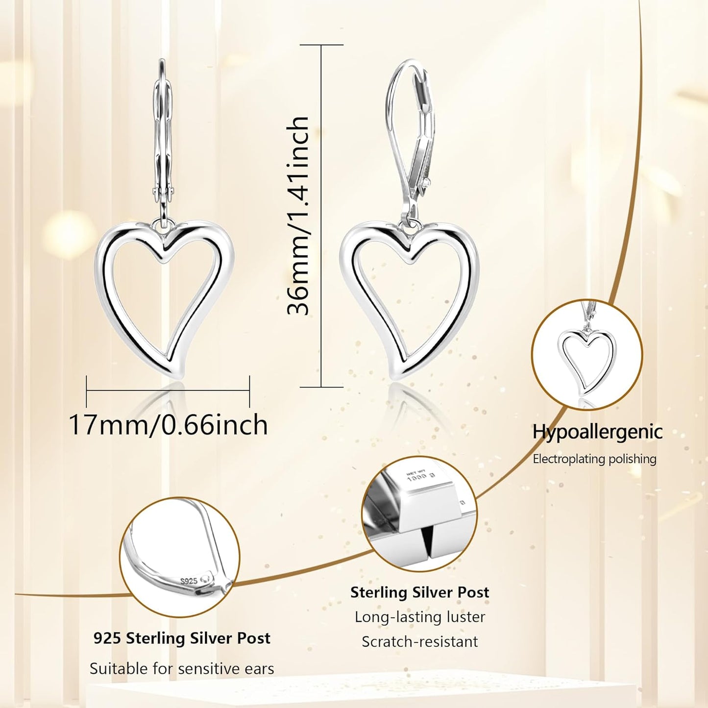 925 Sterling Silver Heart Earrings for Women #OWK004