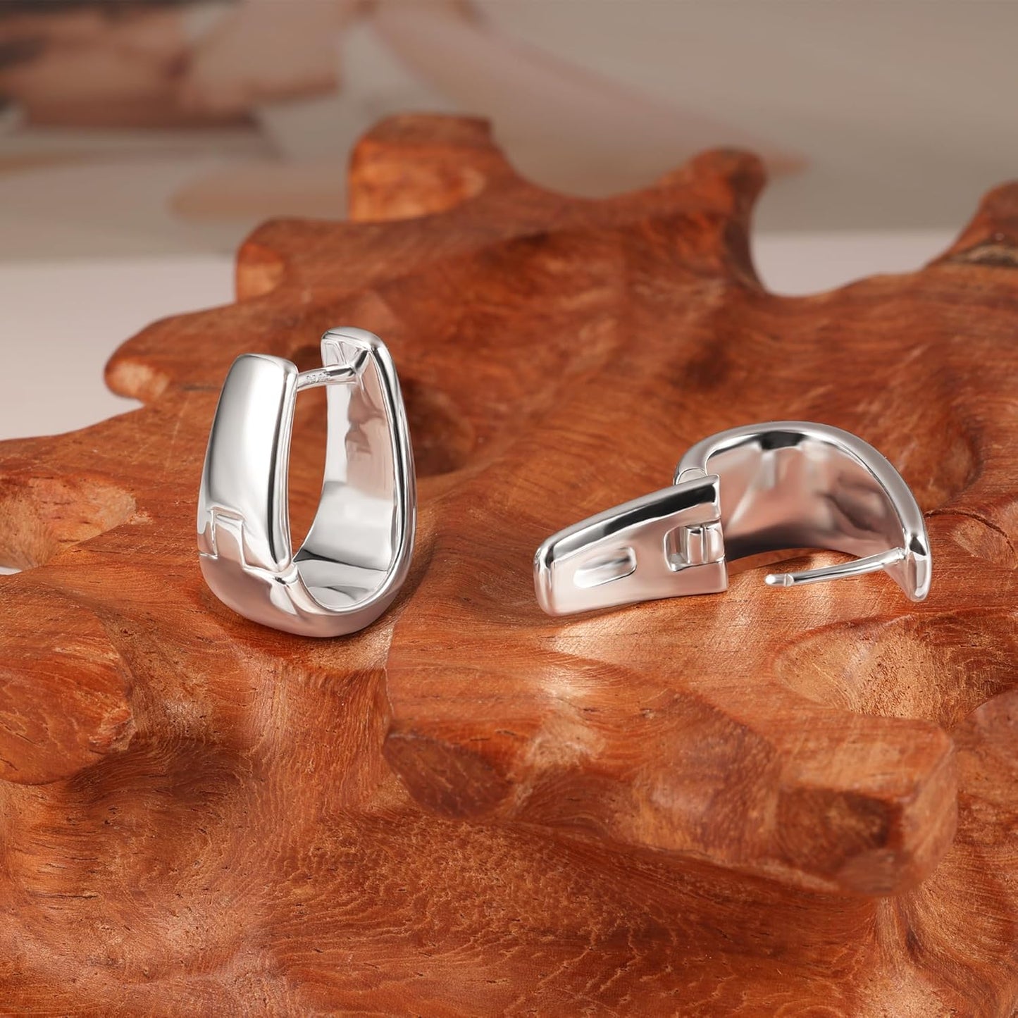 925 Sterling Silver Earrings Small Chunky Silver Earrings for Women Small Hoop #OWK010