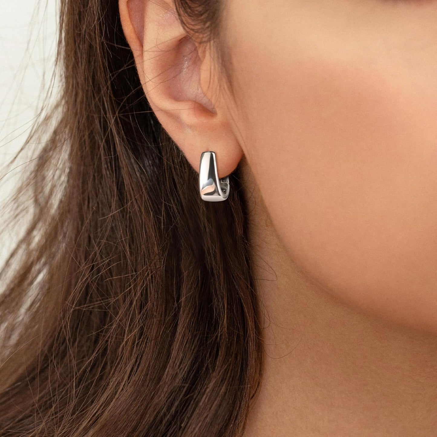 925 Sterling Silver Earrings Small Chunky Silver Earrings for Women Small Hoop #OWK010